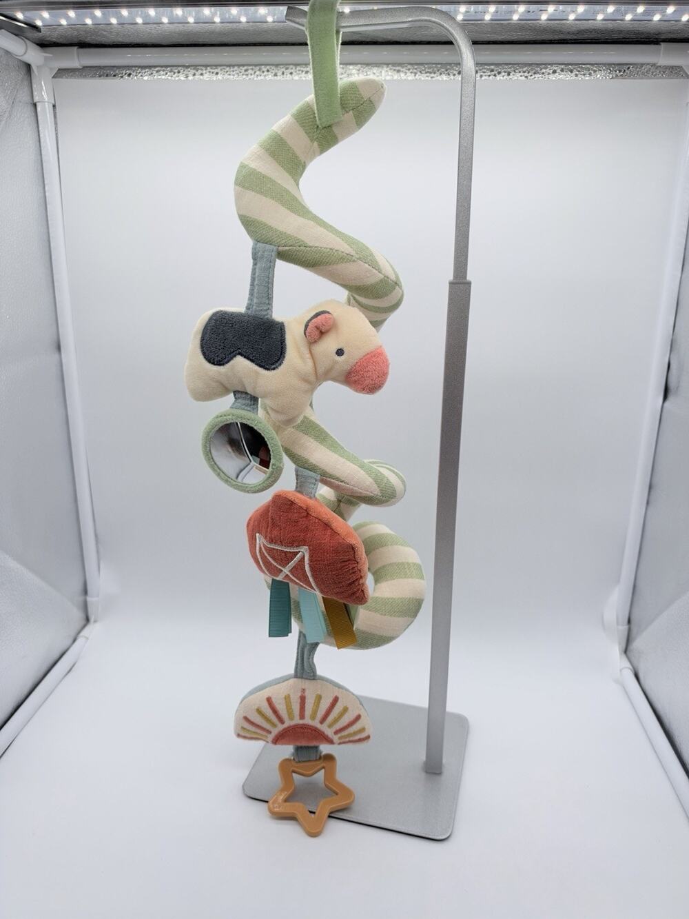 Itzy Ritzy Itzy Bitzy Spiral Farm Baby Toy Mirror Ribbons Farm